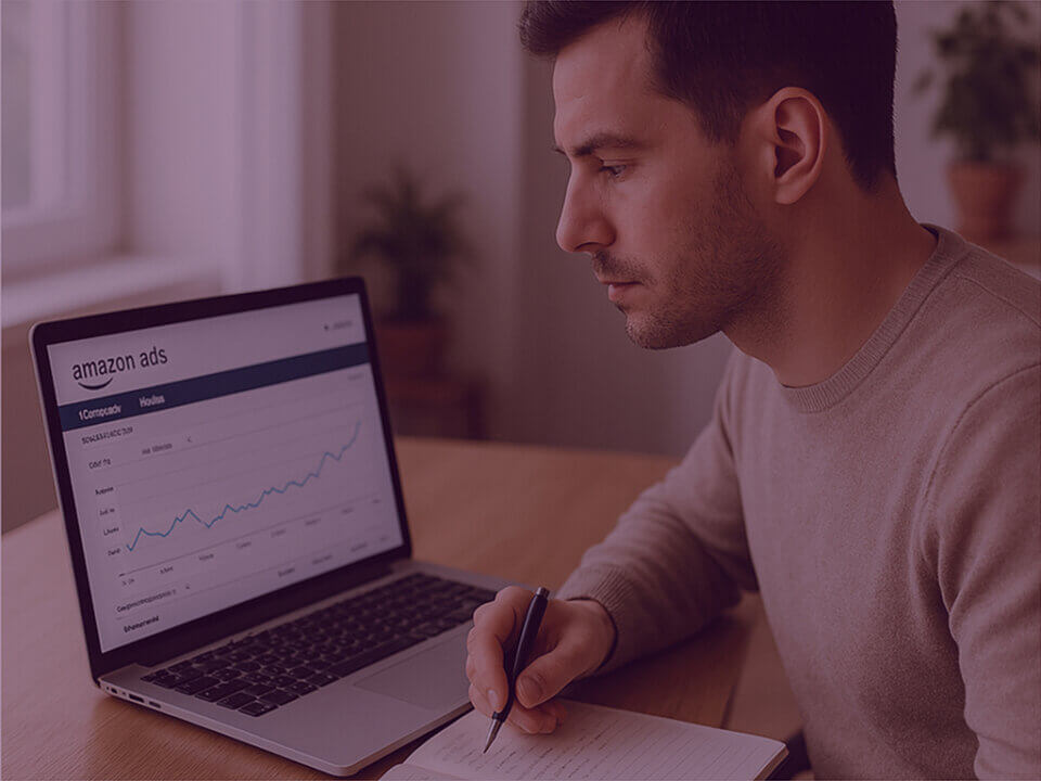Man reviewing data from Amazon Ads Dashboard
