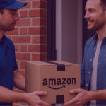 Image of delivery driver dropping off Amazon parcel to an Irish resident