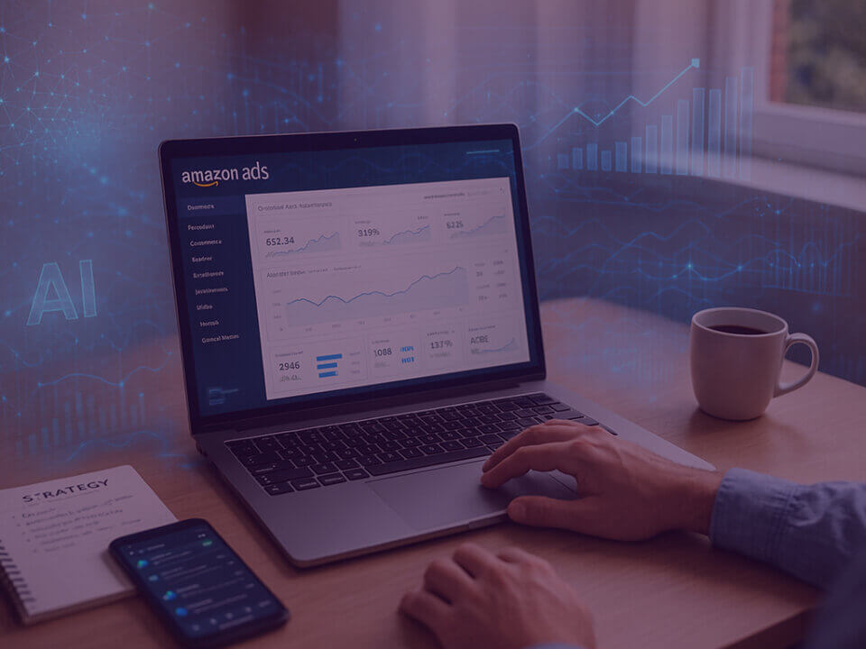 AI-powered Amazon Ads dashboard showing performance analytics and insights, representing AI-driven advertising strategies by Venture Forge.
