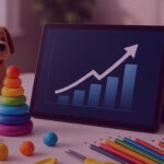 Tablet showing growth chart surrounded by children’s toys, representing Trends UK’s Amazon Vendor sales growth with Venture Forge.