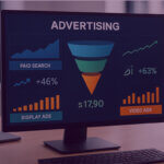 Advertising diversification dashboard – Sponsored Products and beyond - Venture Forge Advertising performance dashboard on a desktop monitor showing multiple ad channels and a funnel chart in a modern office.