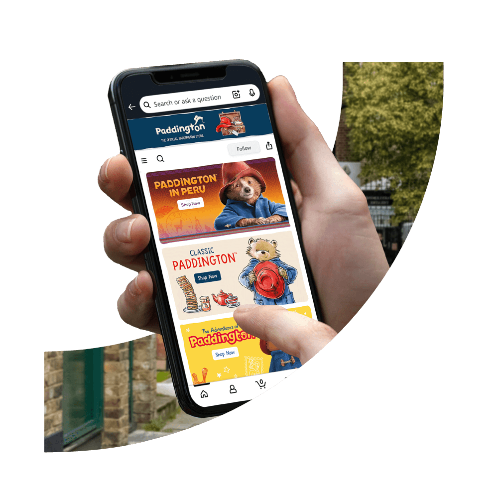 Mobile displaying Paddington Amazon Storefront.