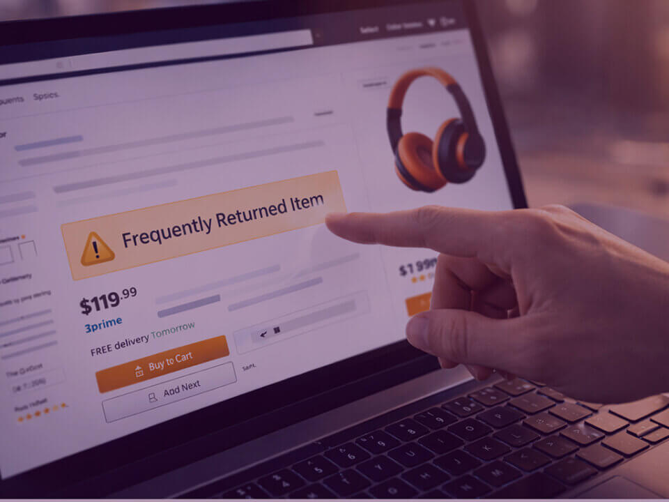 Frequently returned item badge on ecommerce product page - Venture Forge Ecommerce product page showing frequently returned item warning badge influencing customer purchase decision and confidence