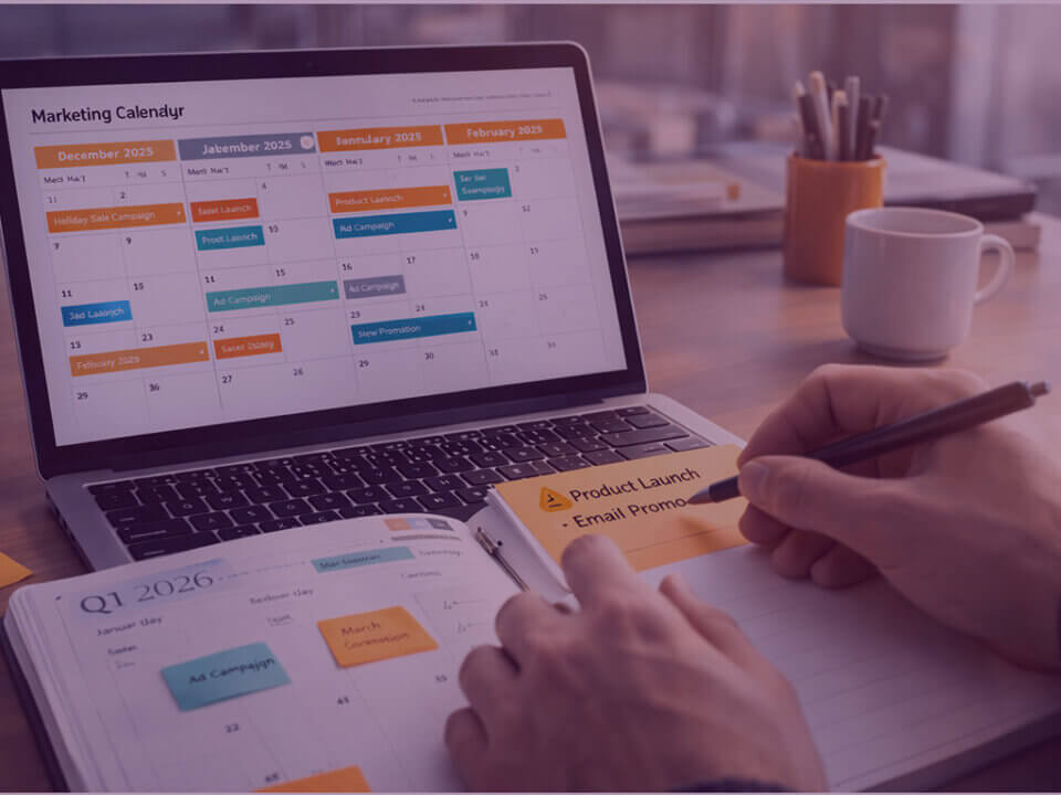 Ecommerce marketing calendar and performance planning dashboard - Venture Forge Marketing planning dashboard showing campaign calendar, performance data, and strategic ecommerce business coordination