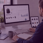 Amazon Content Performance Review - Venture Forge Person reviewing Amazon content performance data on a desktop screen to improve product listings and conversion.
