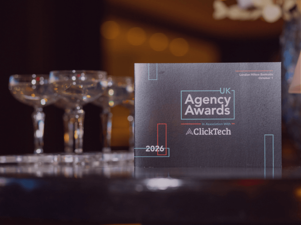 Image from the UK Agency Awards 2026 of a table set for the event, at which Venture Forge won Best eCommerce Agency (Small)